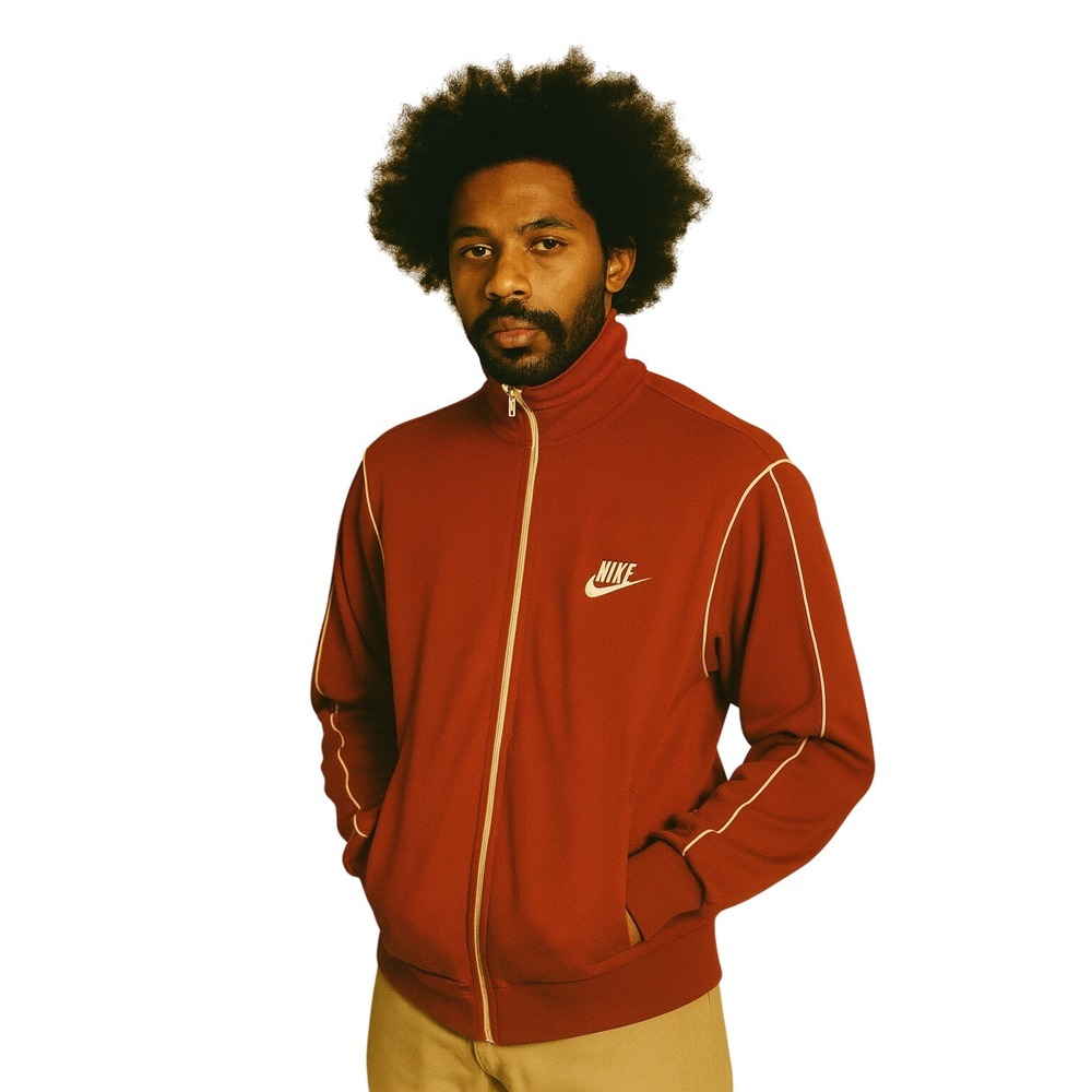 NIKE VINTAGE 70's Track Jacket full‎ zip in cranberry red white trim L
